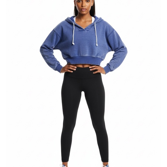 Free People Tops - We The Free (Free People) Cropped V-Neck Hoodie - Blue - Size Extra Small